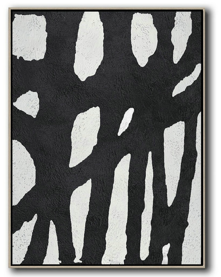 Black And White Minimalist Painting On Canvas,Hand Painted Acrylic Painting #S4V7